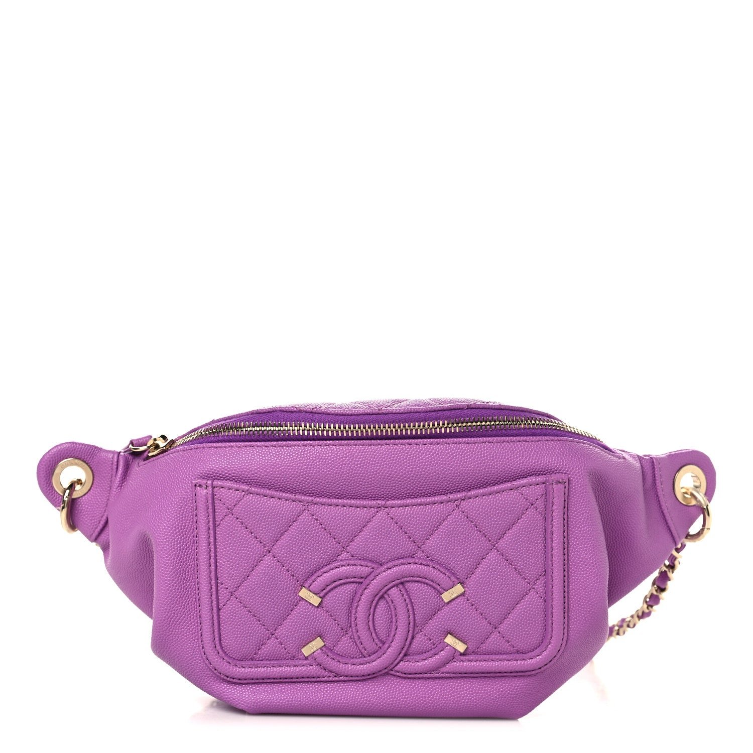 Chanel Caviar Quilted Filigree Waist Bag Purple