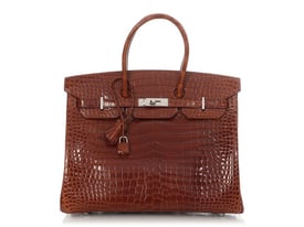 Hermes Miel Shiny Porosus Crocodile Birkin 35 Palladium Hardware, 2007