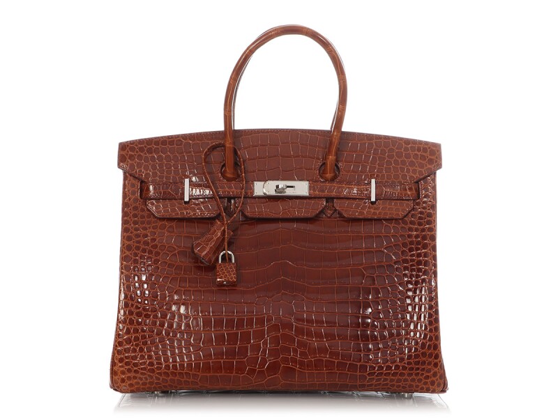 Hermes Miel Shiny Porosus Crocodile Birkin 35 Palladium Hardware, 2007