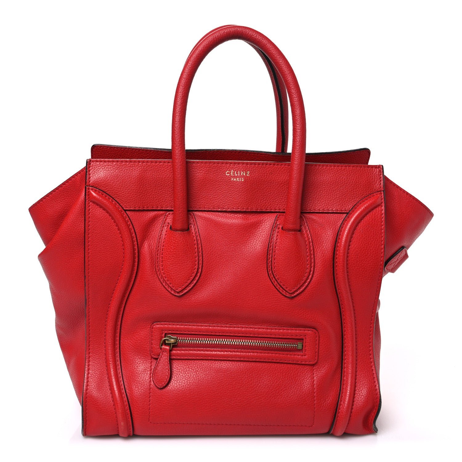 Celine Drummed Calfskin Mini Luggage Coquelicot