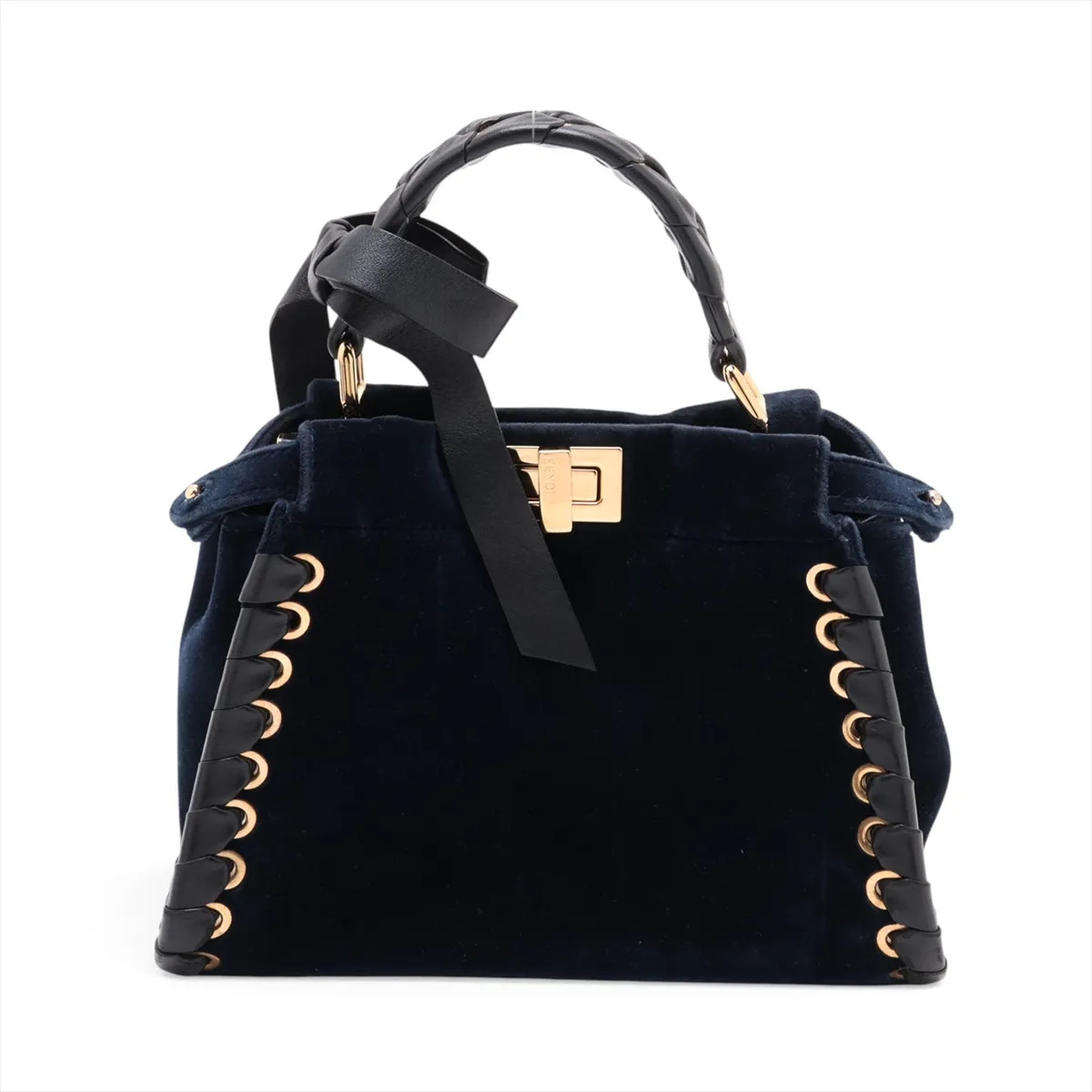 Fendi Mini Peek-a-boo 8BN244 Velour & leather Hand bag Navy Blue