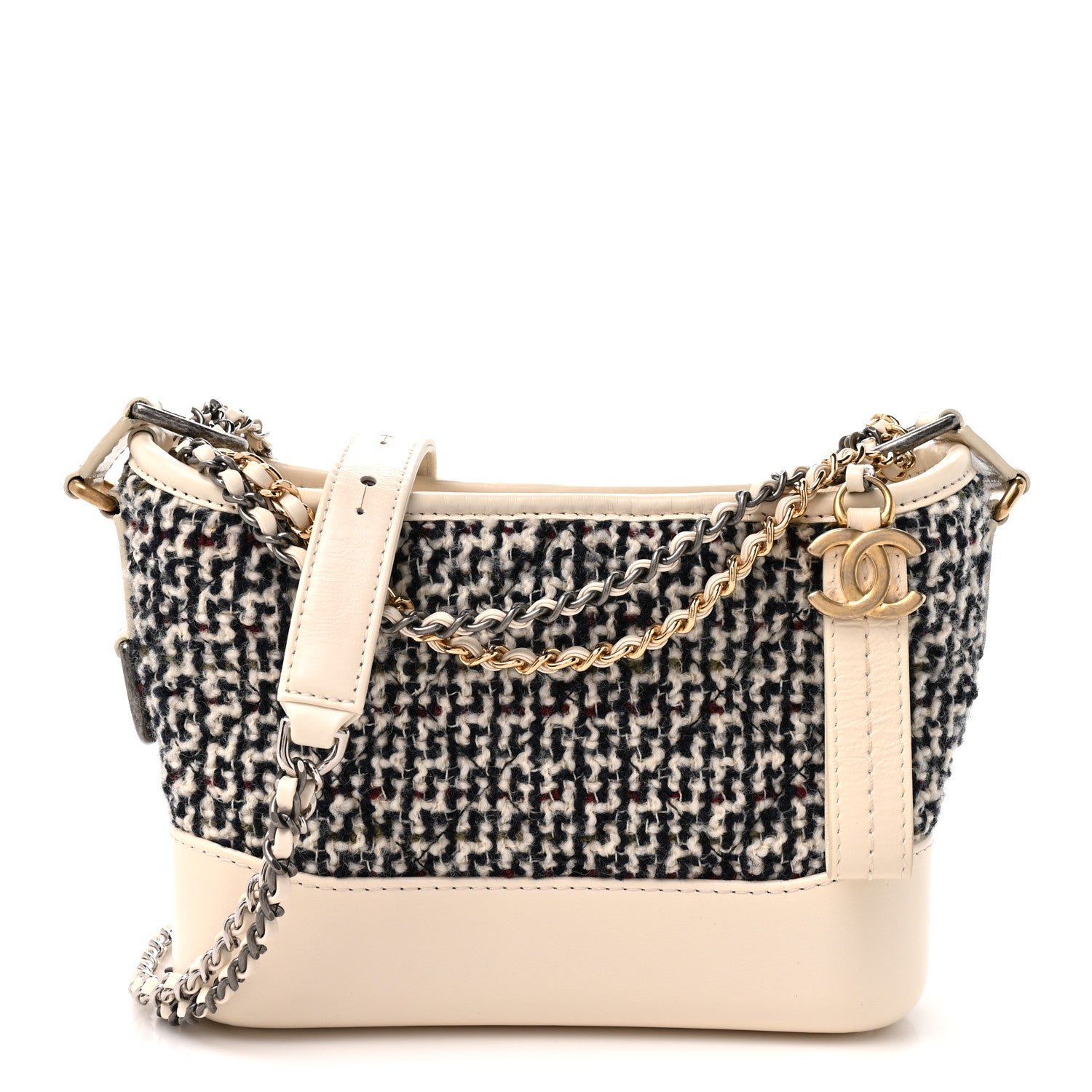 Chanel Tweed Calfskin Quilted Small Gabrielle Hobo Ivory Black