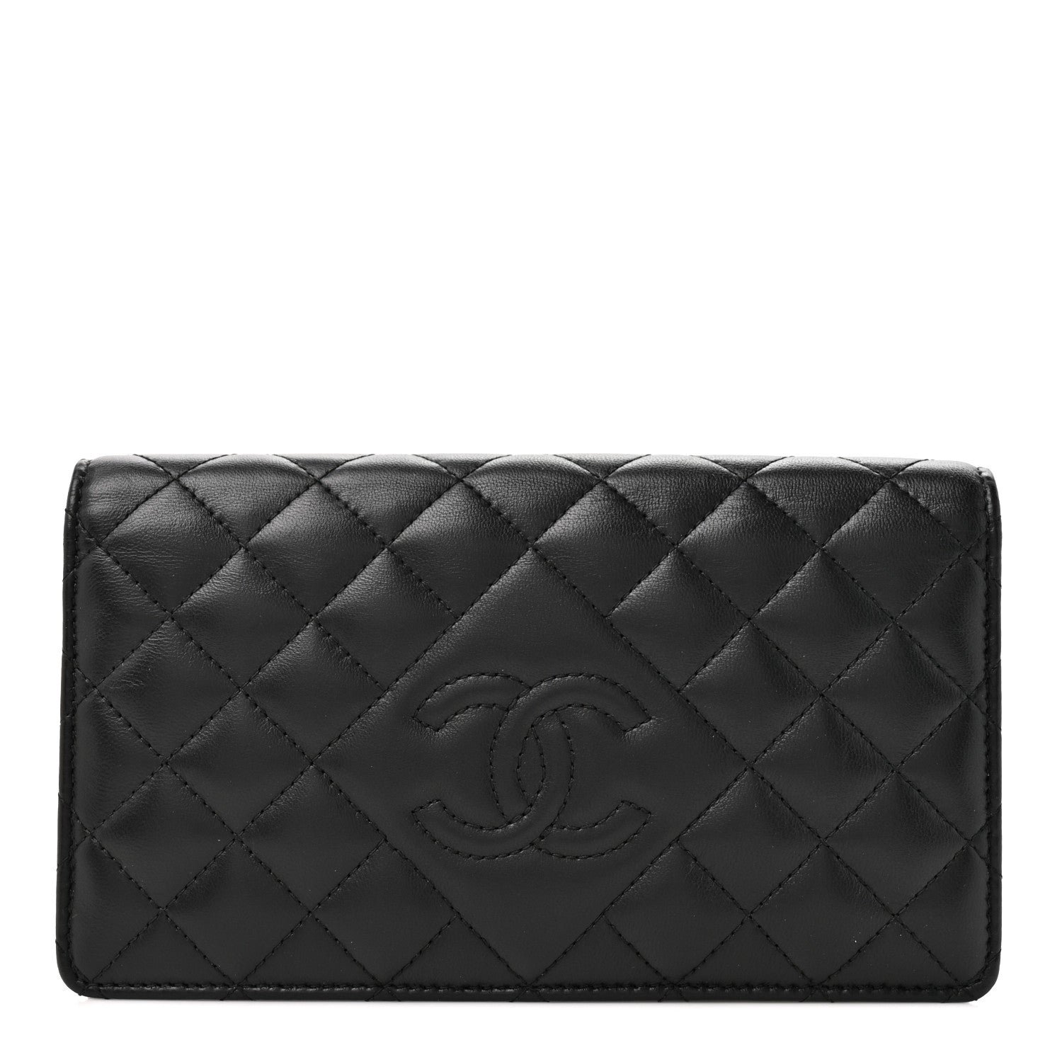 Chanel Lambskin Quilted Diamond CC Yen Wallet Black