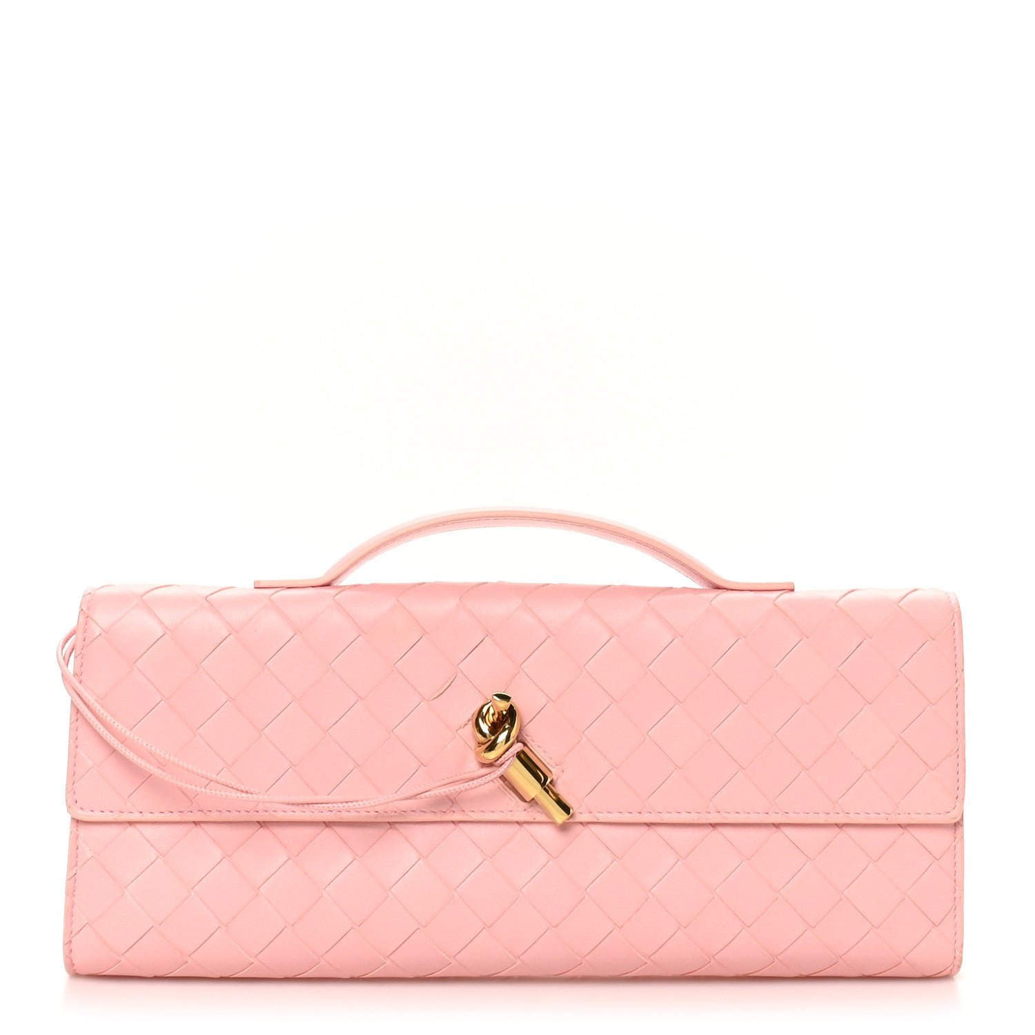Bottega Veneta Nappa Intrecciato Long Andiamo Top Handle Clutch Rose
