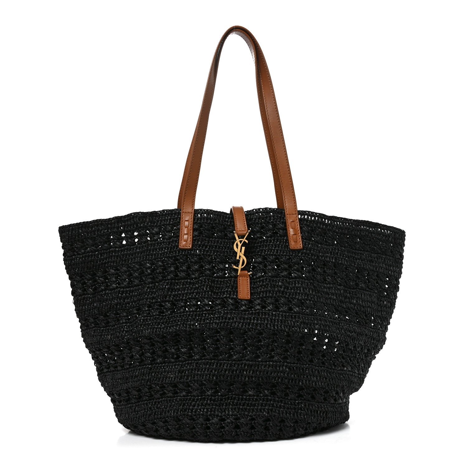 Saint Laurent Raffia Calfskin Medium Panier Tote Black