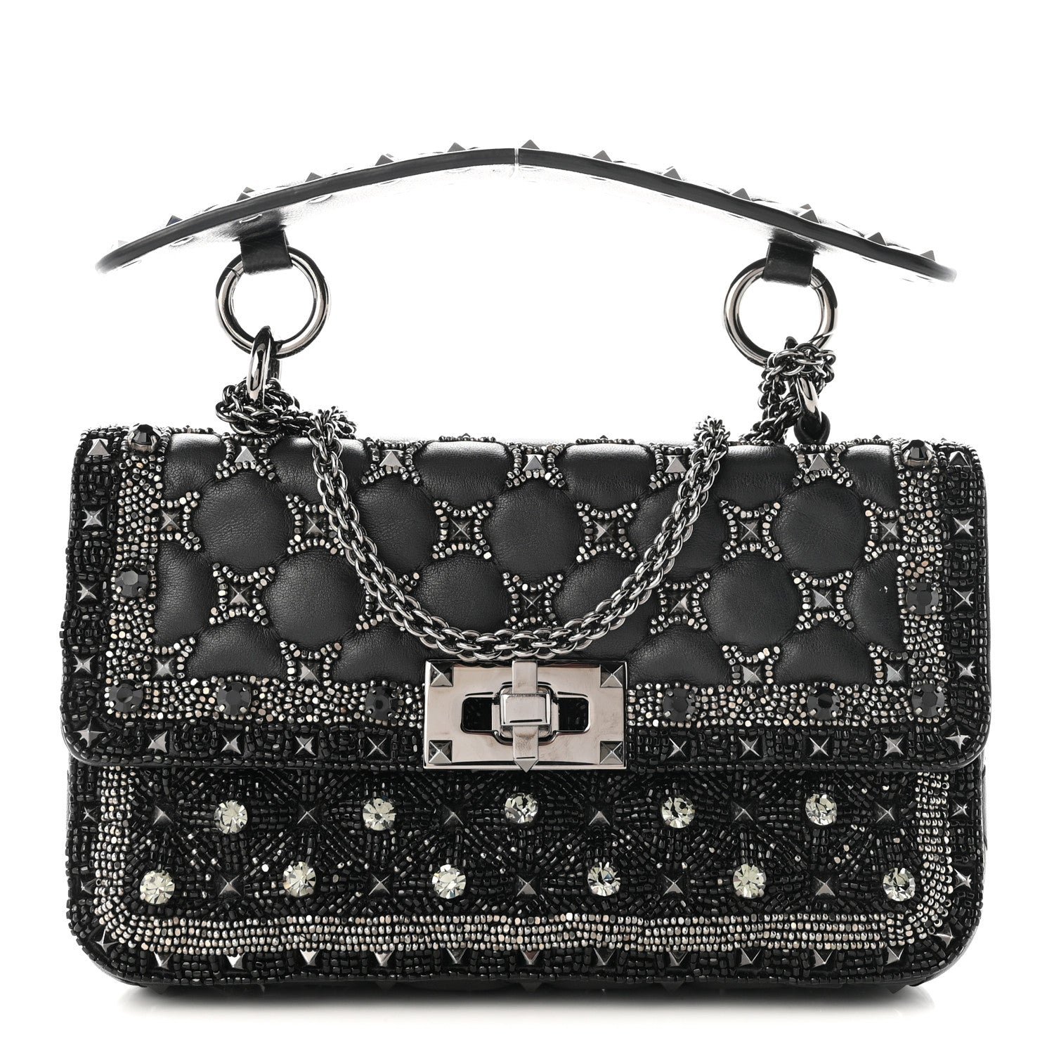 Valentino Garavani Beaded Small Rockstud Spike It Shoulder Bag Black
