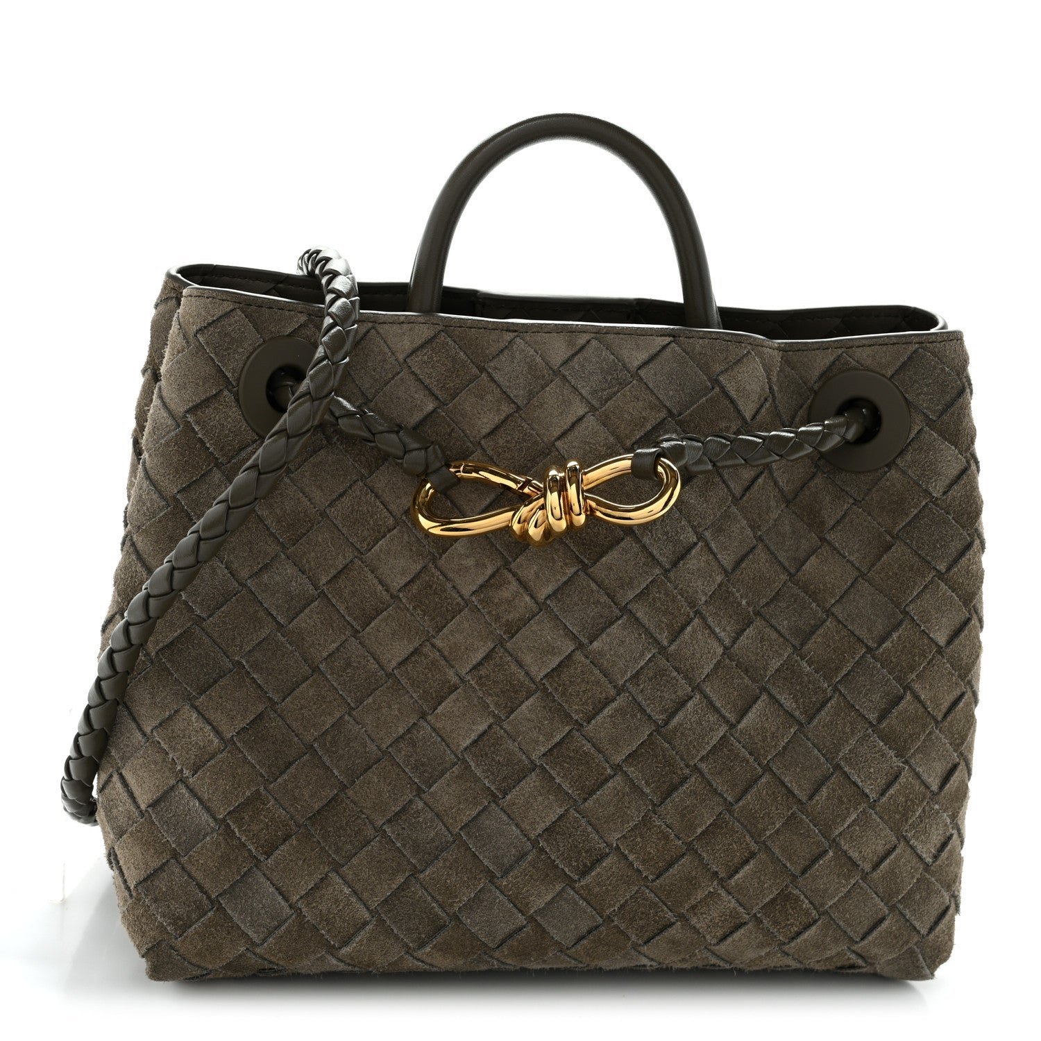Bottega Veneta Suede Intrecciato Small Andiamo Shoulder Bag Cypress