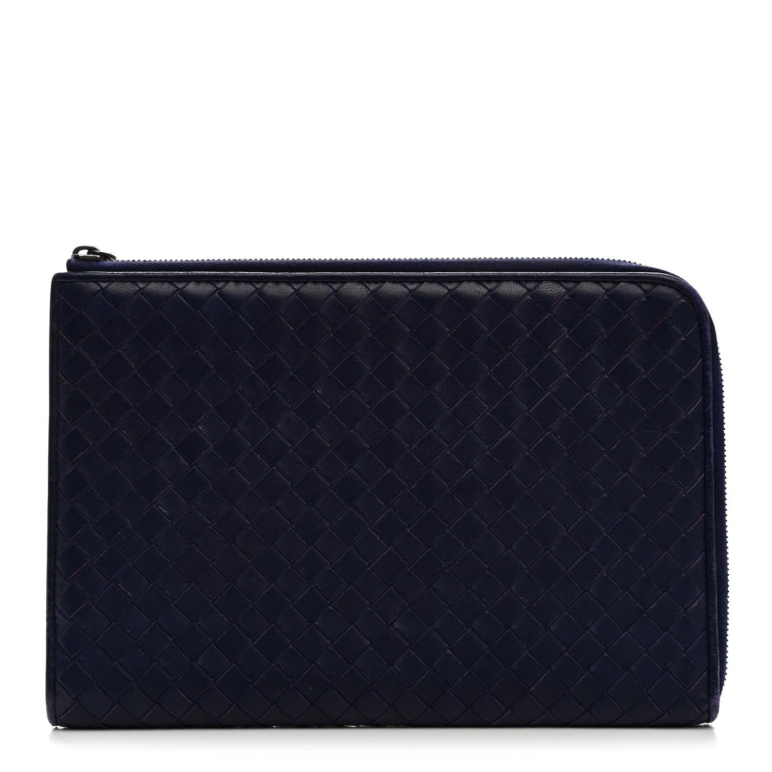 Bottega Veneta Nappa Intrecciato Flat Zip Pouch Navy