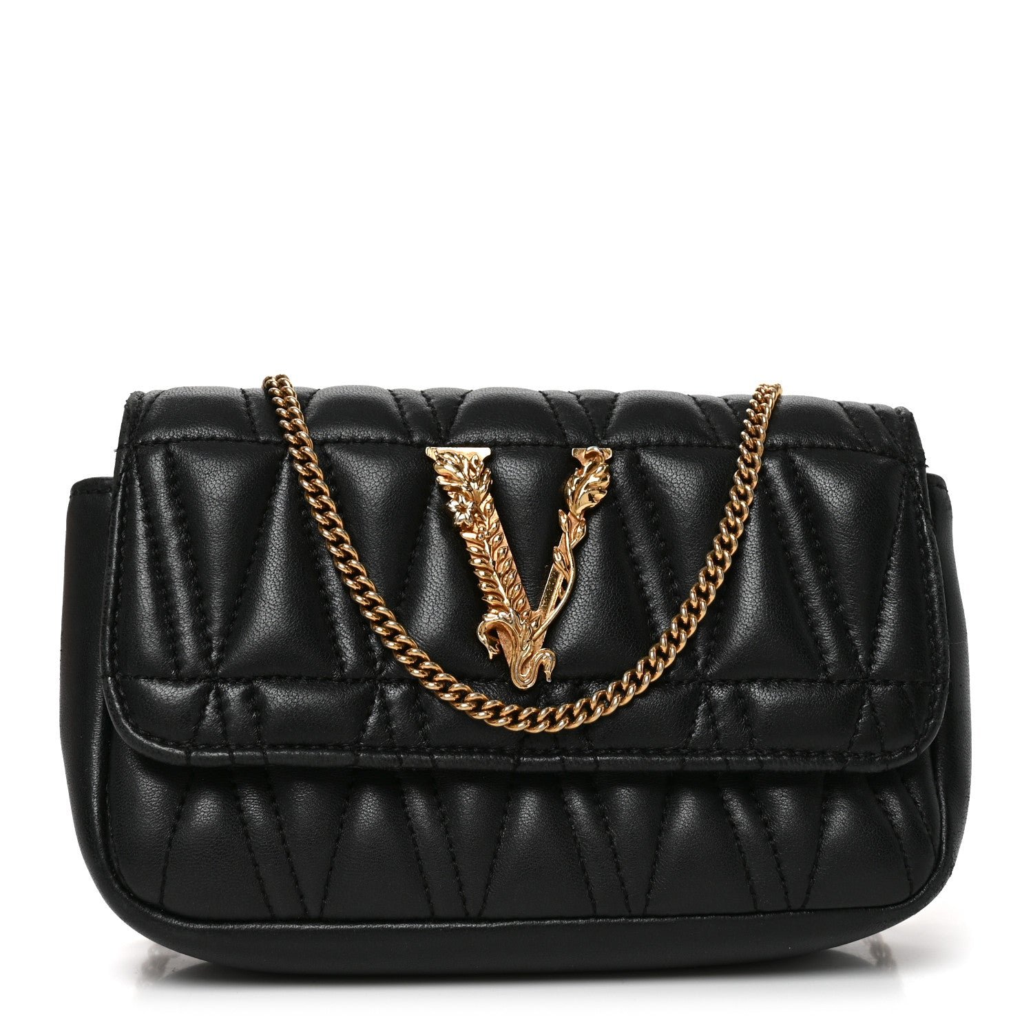 Versace Nappa Quilted Virtus Evening Bag Black