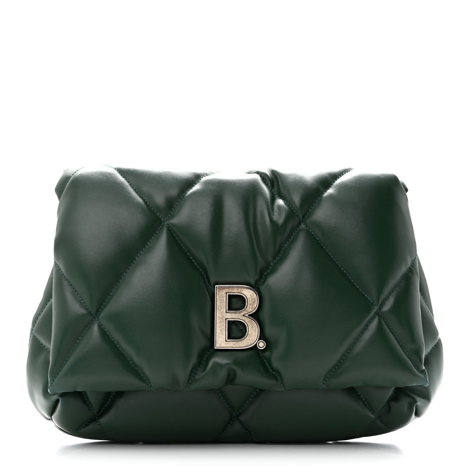 Balenciaga Nappa Calfskin Quilted Touch B Puffy Clutch Forest Green