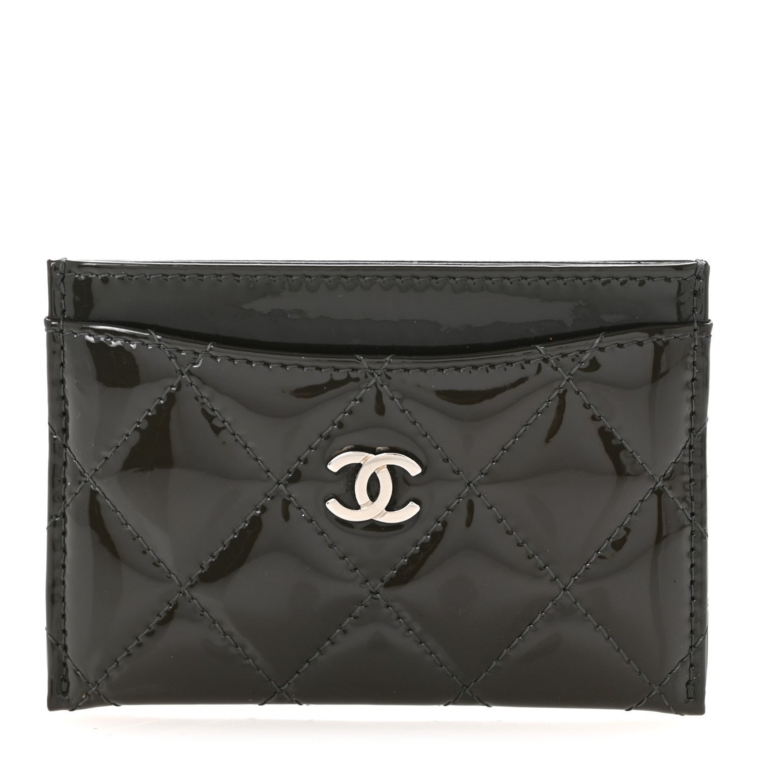 Chanel Patent Quilted Card Holder Dark Grey