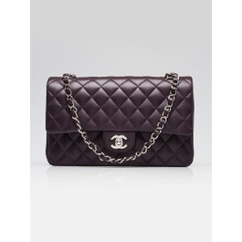 Chanel Dark Purple Quilted Lambskin Leather Classic Medium Double Flap Bag