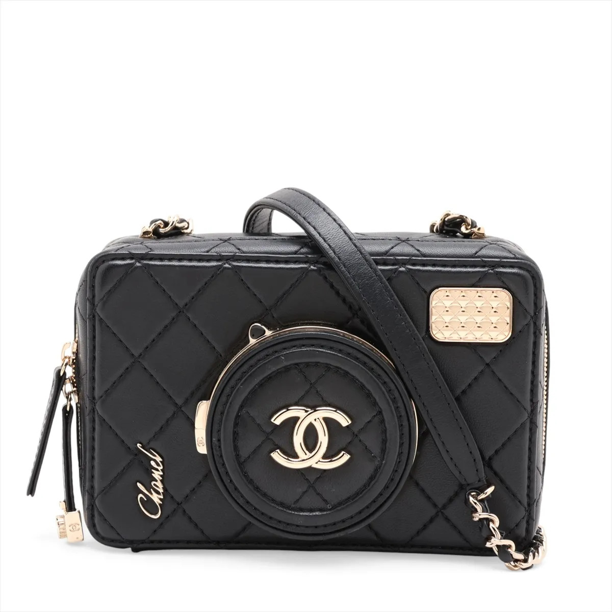 Chanel Matelasse Lambskin Chain Shoulder Bag Black Gold Metal Fittings random pl