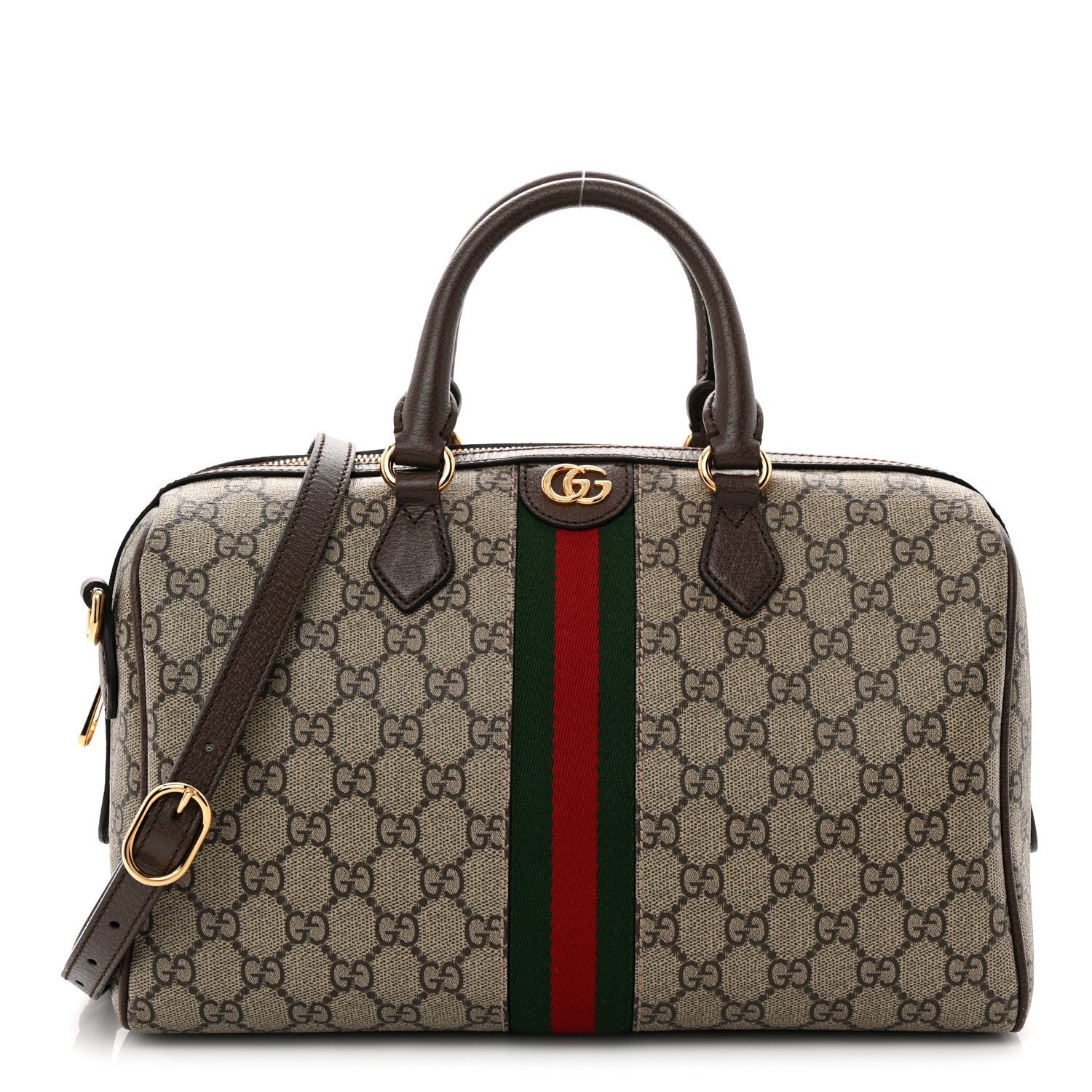 Gucci GG Supreme Monogram Web Medium Ophidia Top Handle Bag Beige Ebony