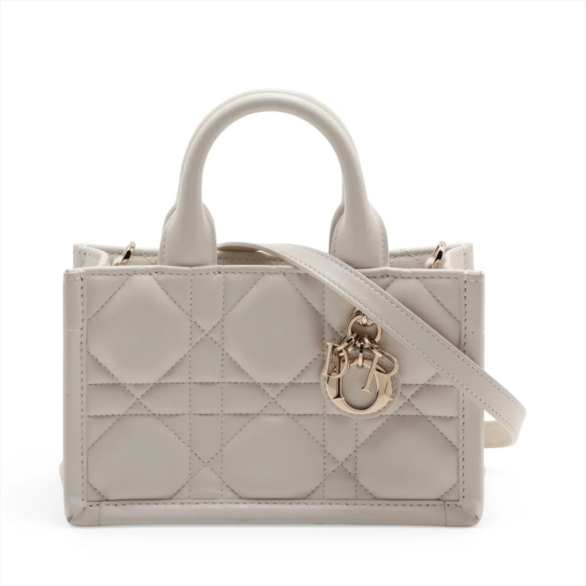 Christian Dior Macrocanage Mini book tote Leather 2 Way Handbag White Lucky star