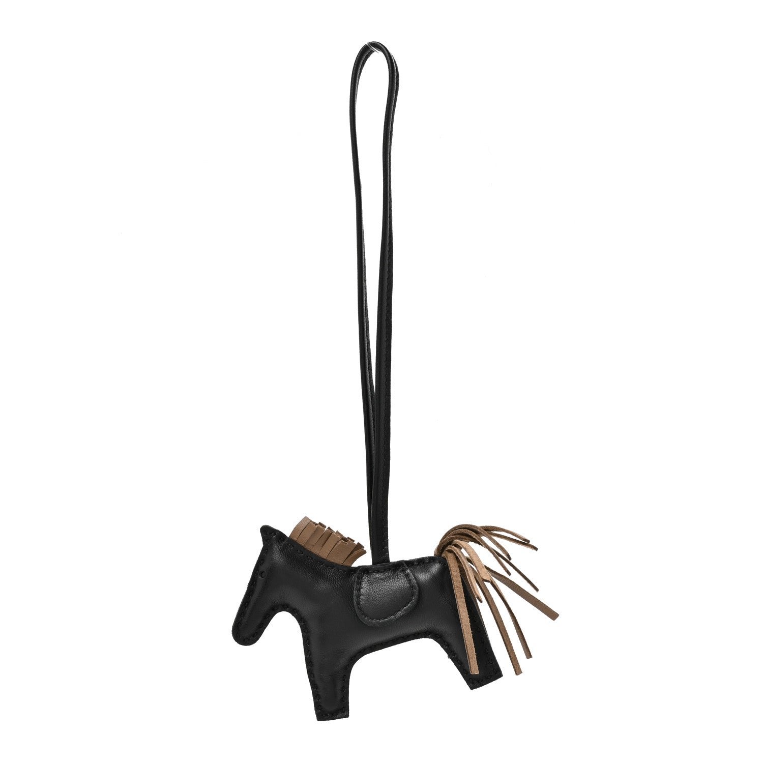 Hermes Milo Lambskin Grigri Rodeo Horse Bag Charm PM Black Etoupe