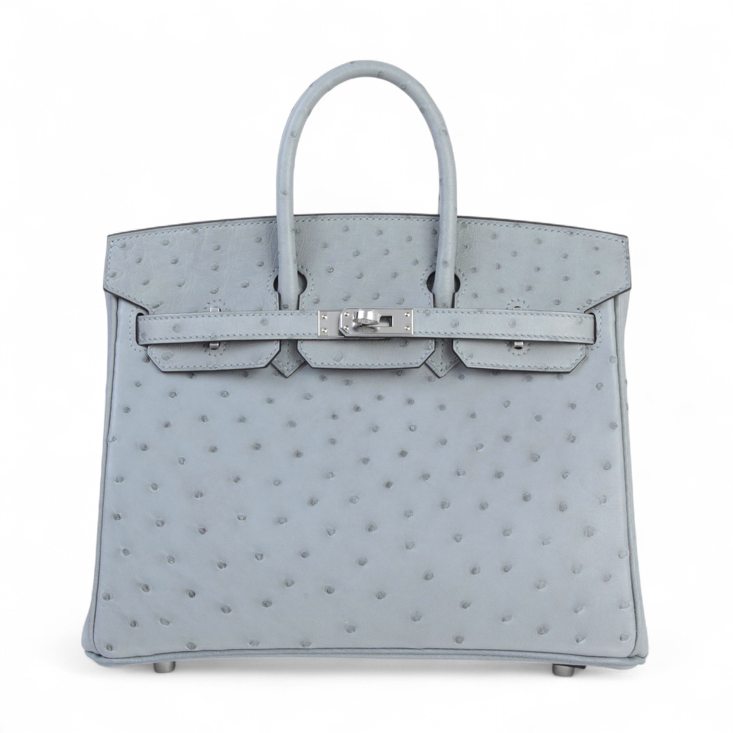 Hermes Brand New ( Rank N ) HERMÈS Birkin 25 Bleu Glacier (8U) Ostrich Palladium hardware K (2025)