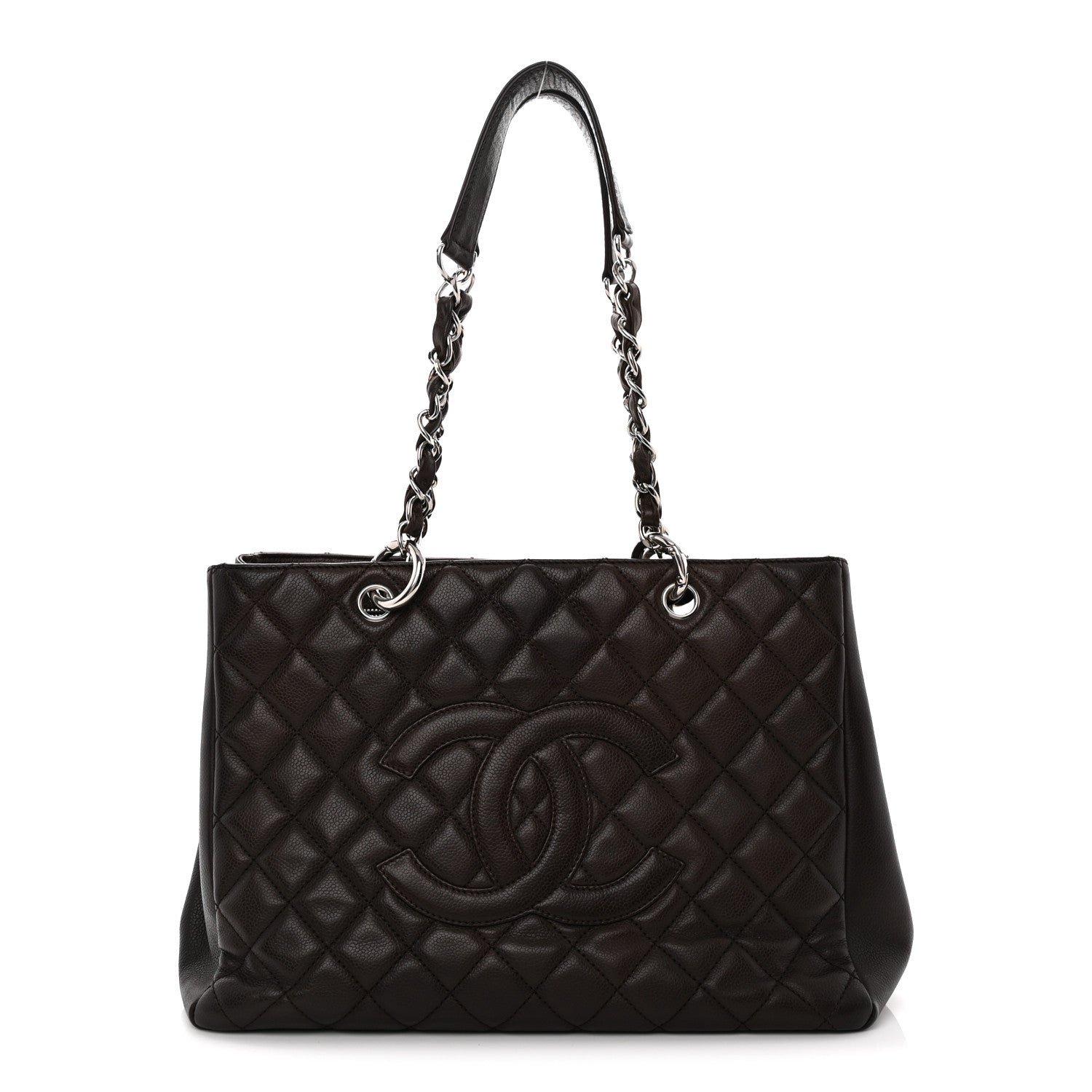 Chanel Caviar Quilted Grand Shopping Tote GST Dark Brown