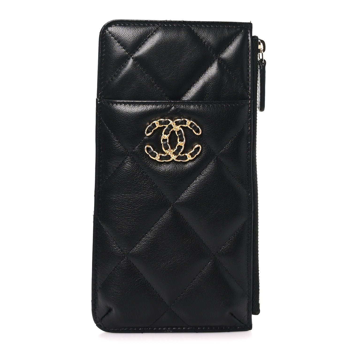 Chanel Lambskin Quilted Chanel 19 Phone and Card Holder Black