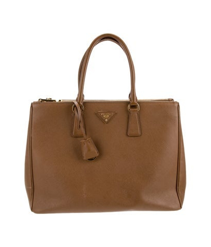 Prada Saffiano Leather Brown Saffiano Lux Leather Large Double Zip Tote Large