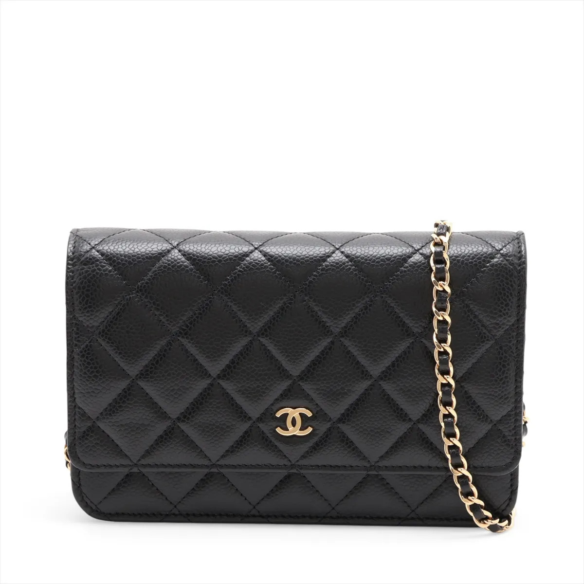 Chanel Matelasse Caviar Skin Chain Wallet Black Gold Metal Fittings random plate