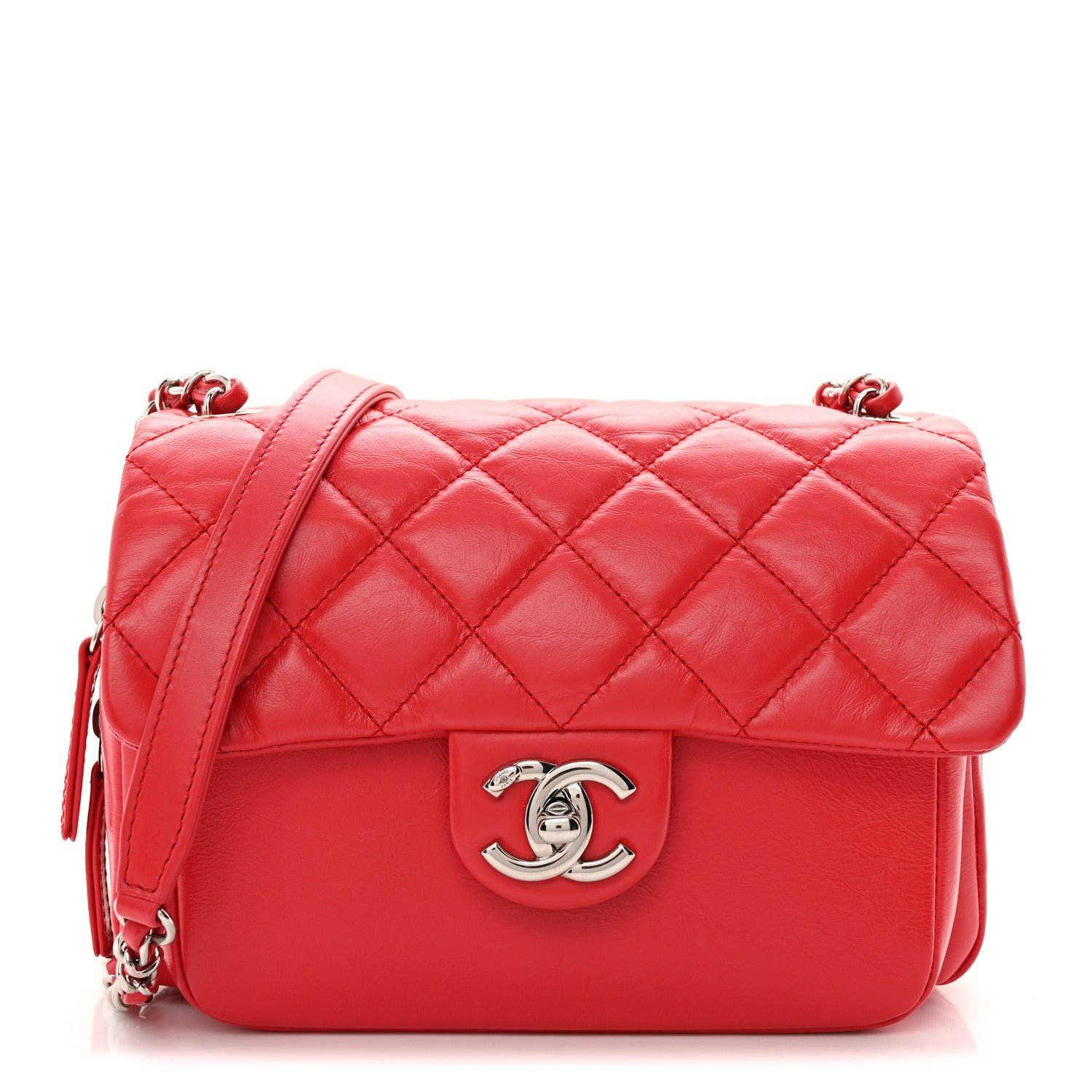 Chanel Aged Calfskin Quilted Express Zip Around Flap Red