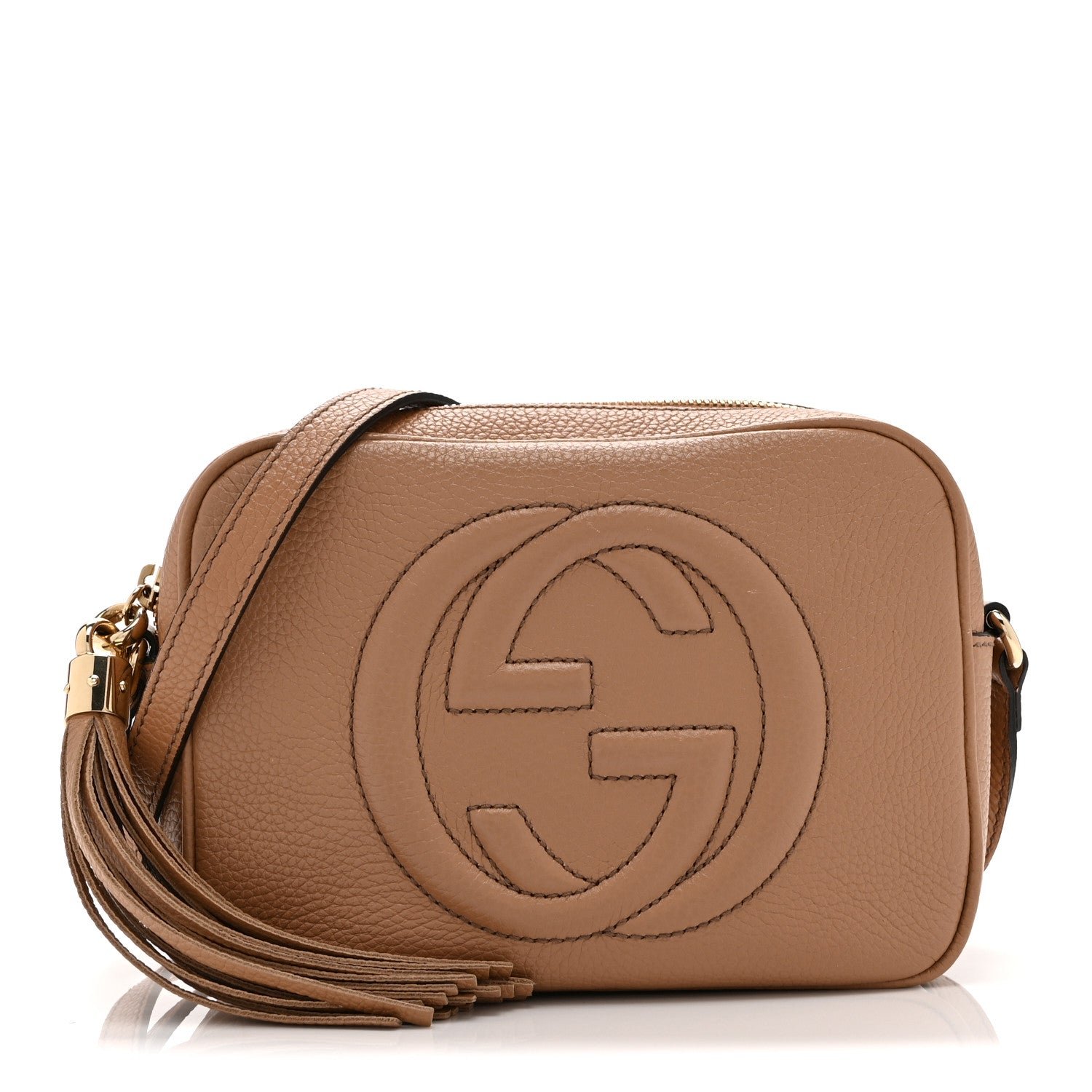Gucci Pebbled Calfskin Small Soho Disco Bag Camelia