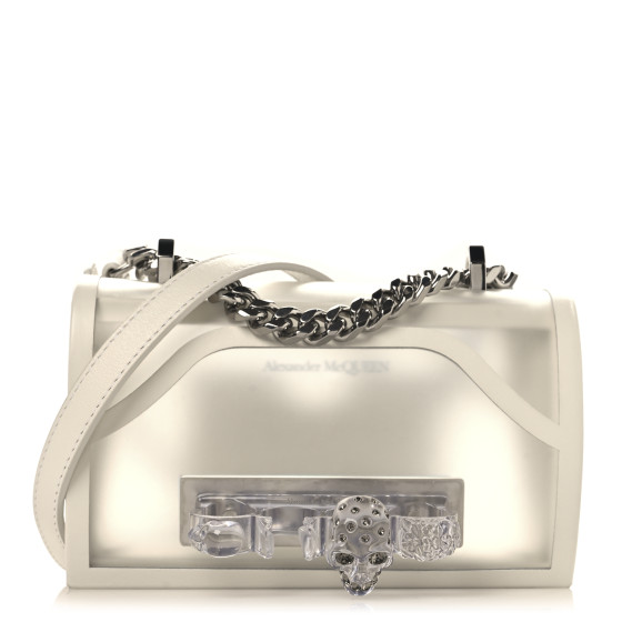 Alexander McQueen Polyurethane Calfskin Transparent Jeweled Knuckle Satchel Clear White