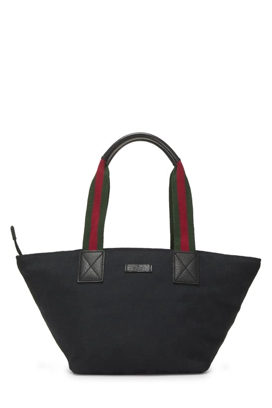 Black GG Canvas Web Soft Zip Tote Small