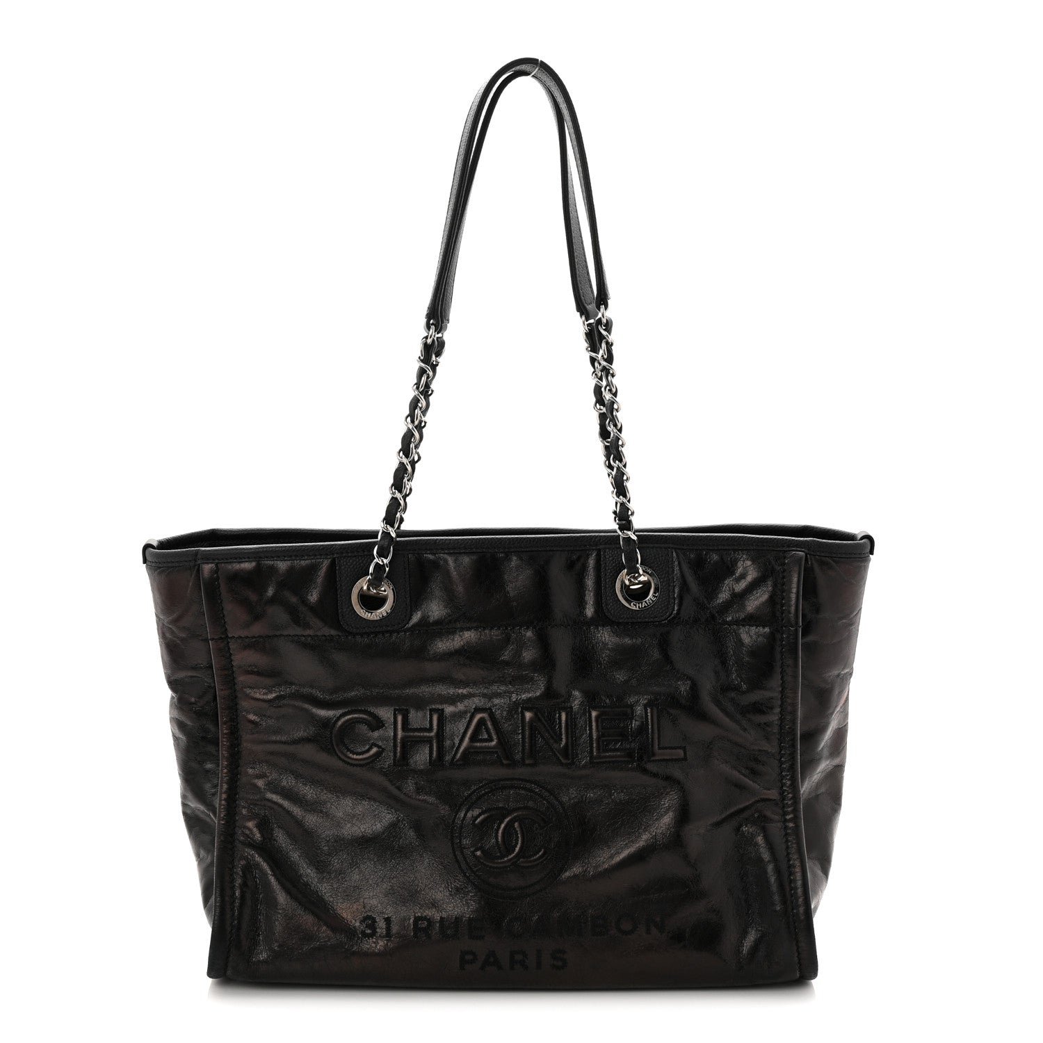 Chanel Glazed Calfskin Small Deauville Tote Black