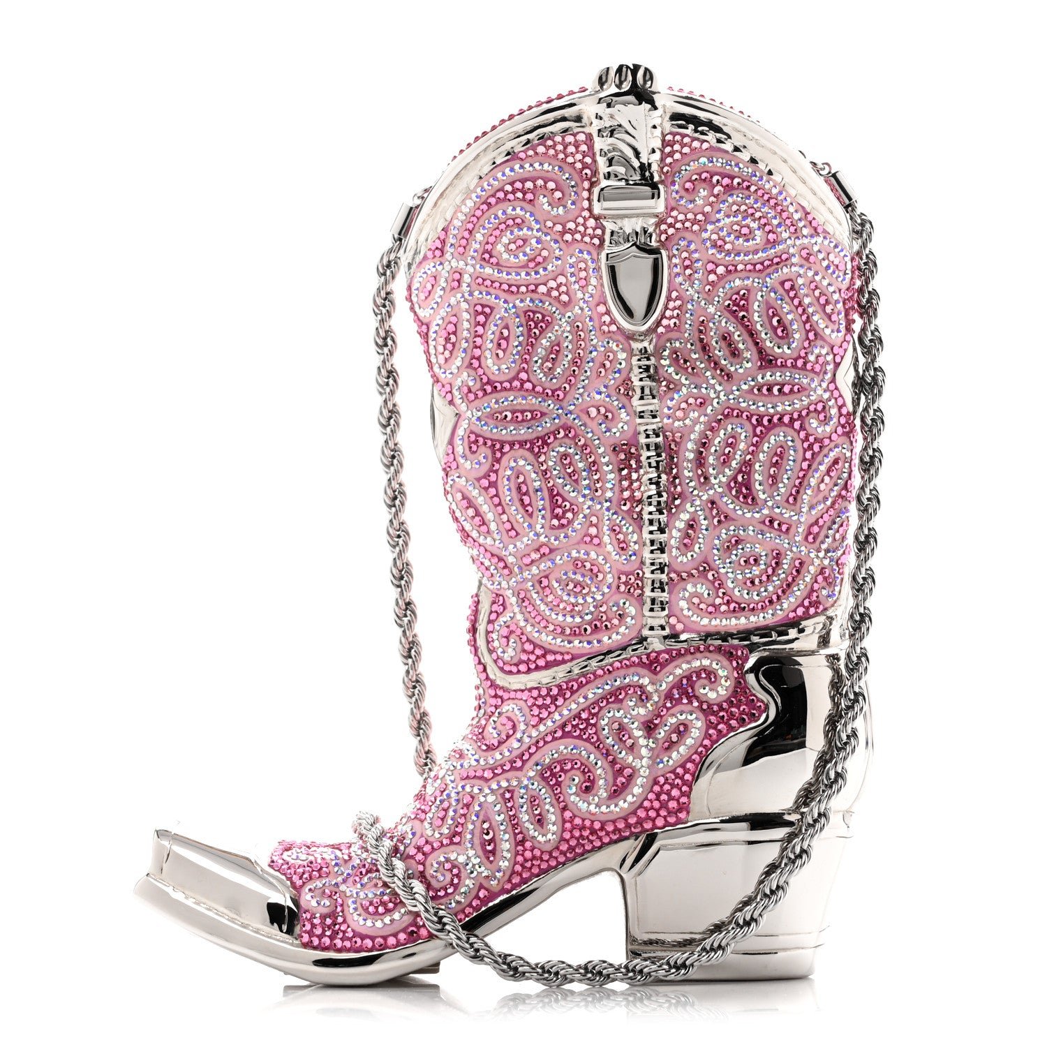 Judith Leiber Swarovski Crystal Cowboy Boot Austin Minaudiere Clutch Pink