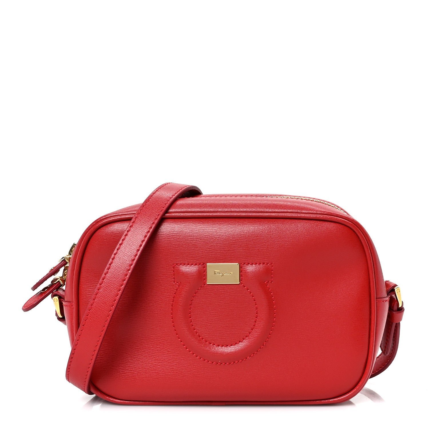 Salvatore Ferragamo Salvatore Ferragamo Calfskin Gancini Camera Crossbody Bag Red
