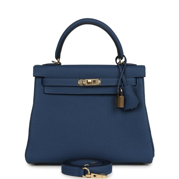 Hermes Hermes Kelly Retourne 25 Bleu Tie Togo Permabrass Hardware