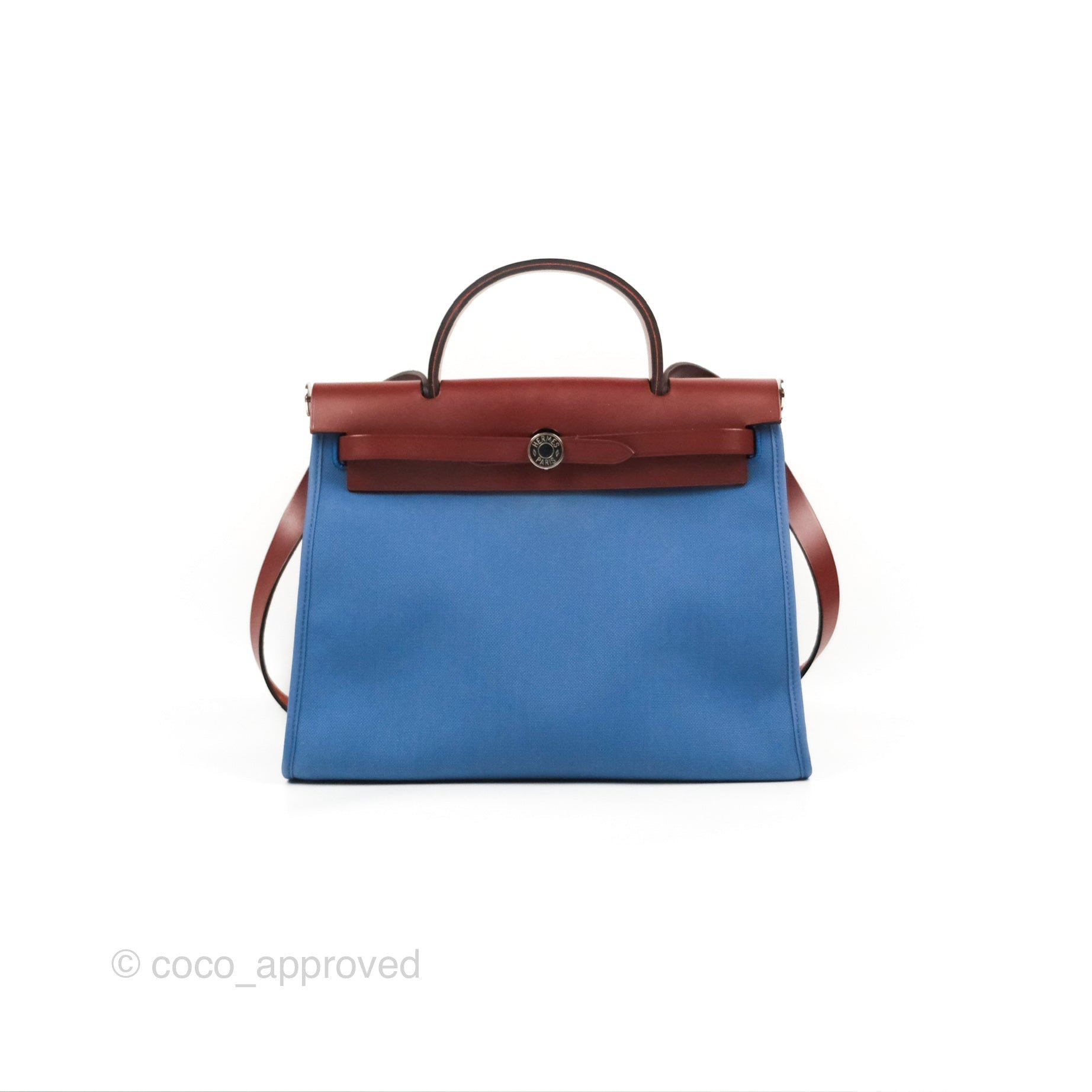 Hermès Herbag Zip 31 Rouge H/Bleu Agate Canvas Palladium Hardware