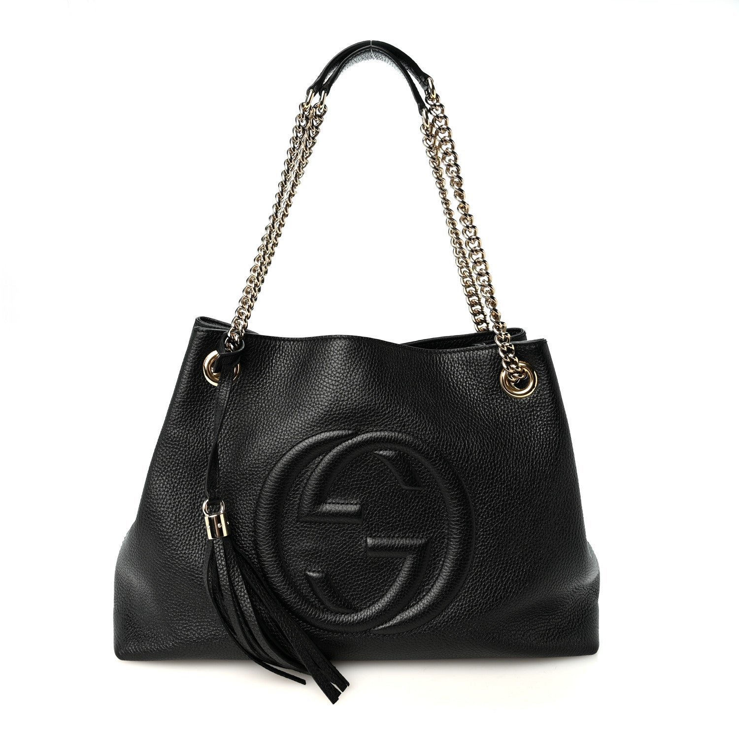 Gucci Pebbled Calfskin Medium Soho Chain Shoulder Bag Black
