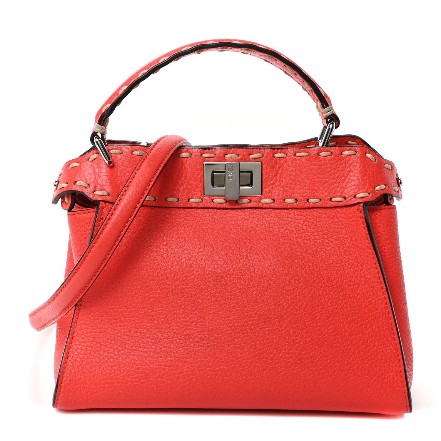 Fendi Fendi Vitello Granato Camoscio Selleria Macro Stitchings Mini Peekaboo I SEE U Satchel Tullipano