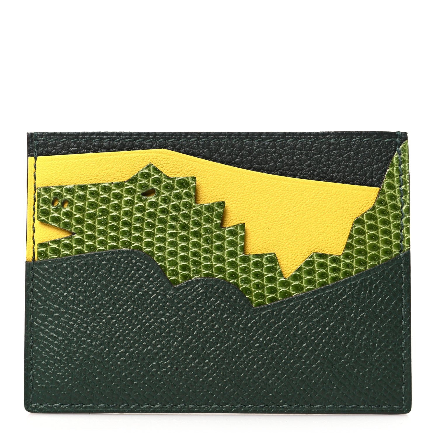 Hermes Epsom Evercolor Lizard Chevre Mysore Histoire Naturelle Card Holder Vert Cypress Lime Vert Anis