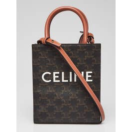 Celine Celine Black/Brown Triomphe Coated Canvas/Leather Mini Vertical Tote Bag