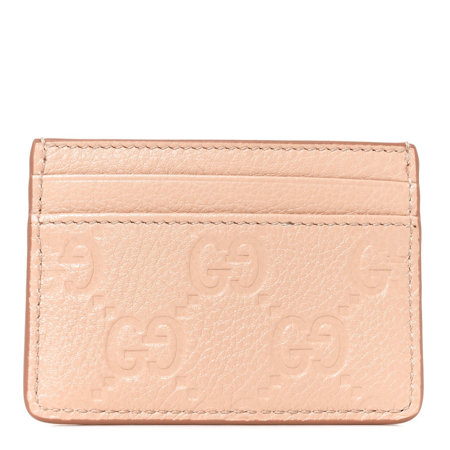 Gucci GG Grainy Calfskin Emblem Card Case Rose Dust