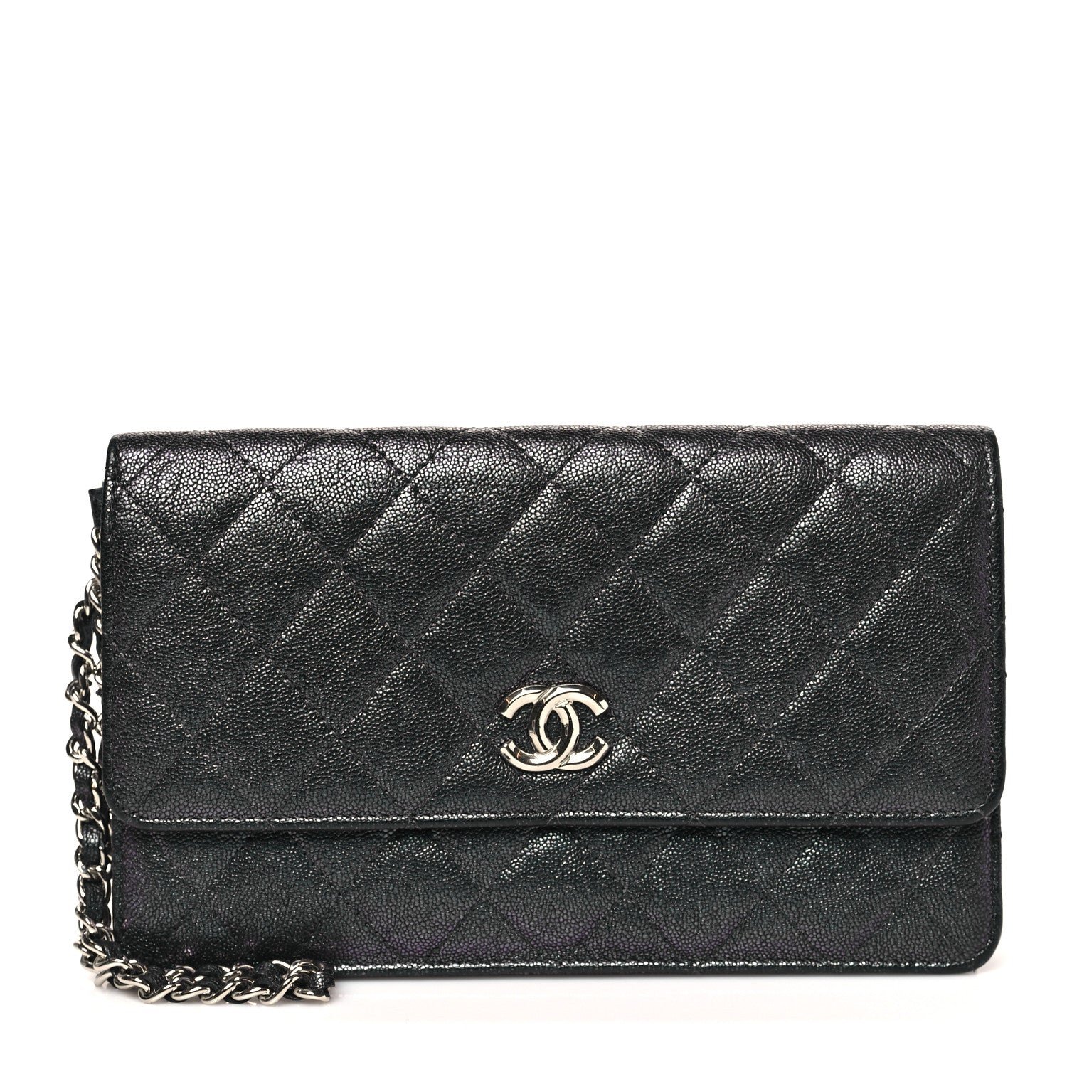Chanel Iridescent Caviar Quilted Classic Pouch Clutch Black