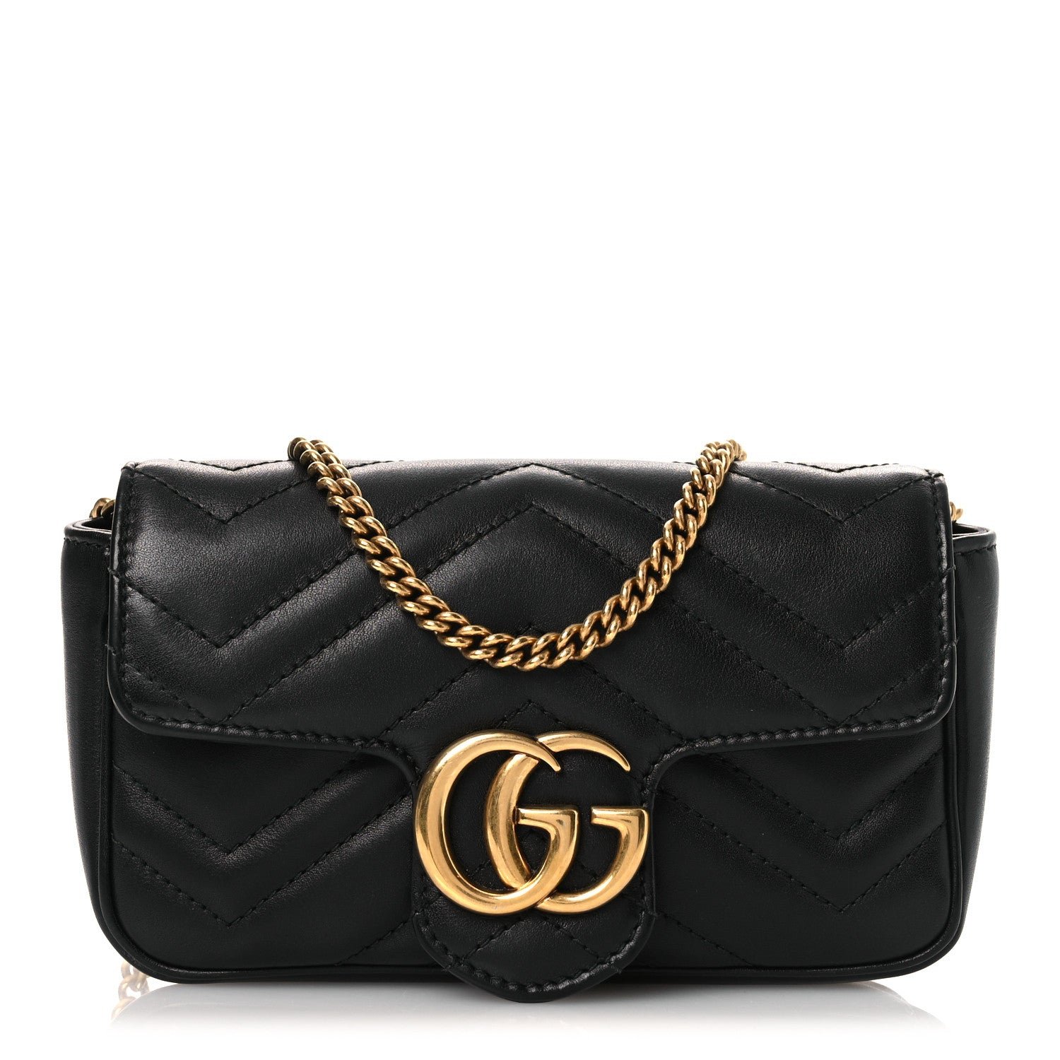 Gucci Calfskin Matelasse Super Mini GG Marmont Shoulder Bag Black