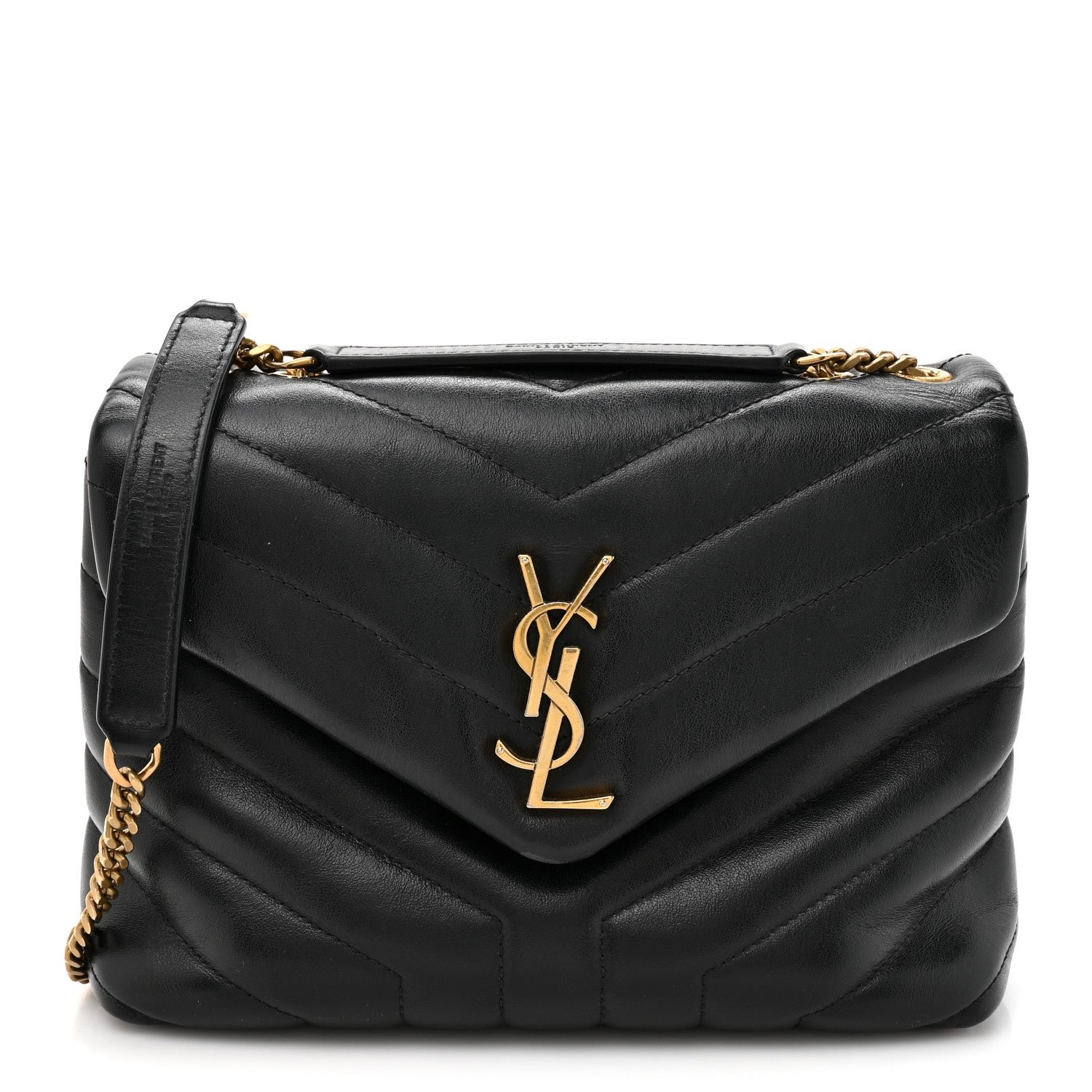Saint Laurent Calfskin Y Quilted Monogram Small Loulou Chain Satchel Black Black