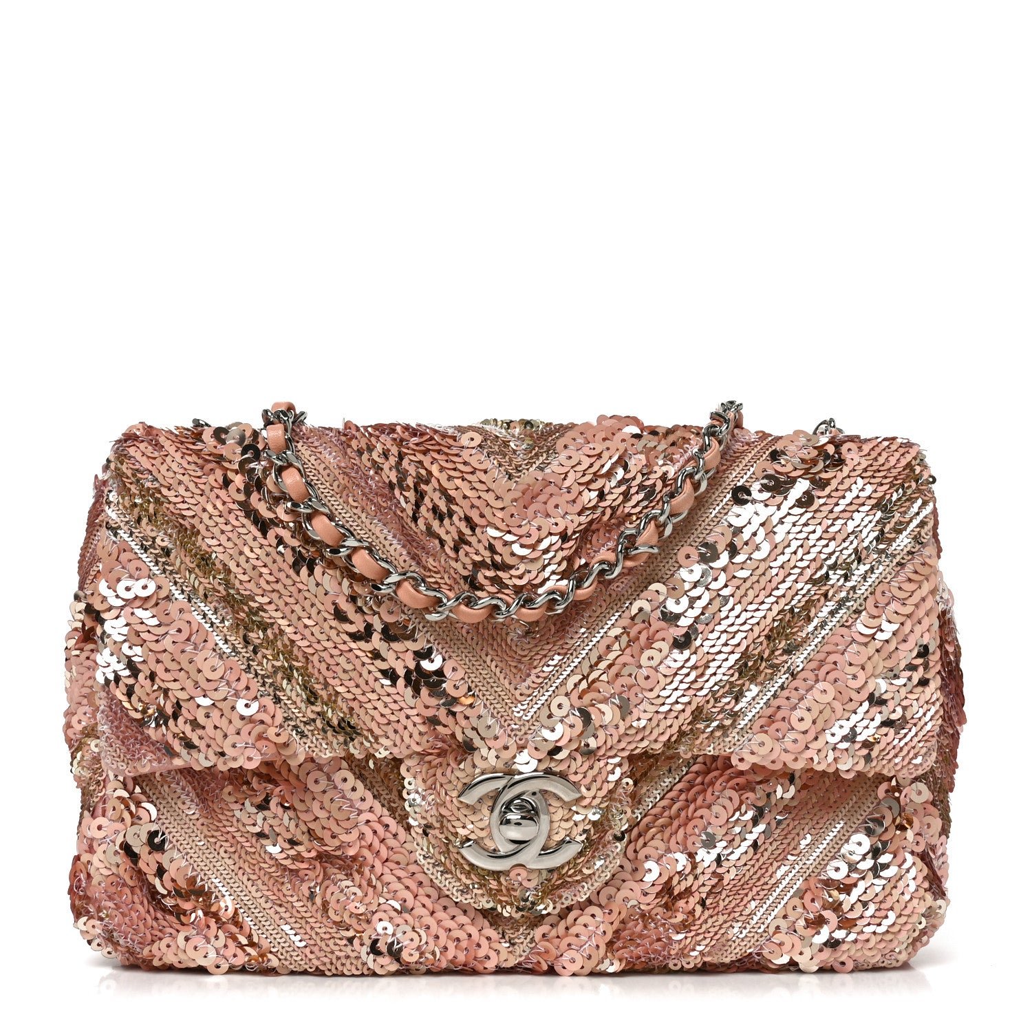 Chanel Sequins Chevron Mini Rectangular Flap Pink