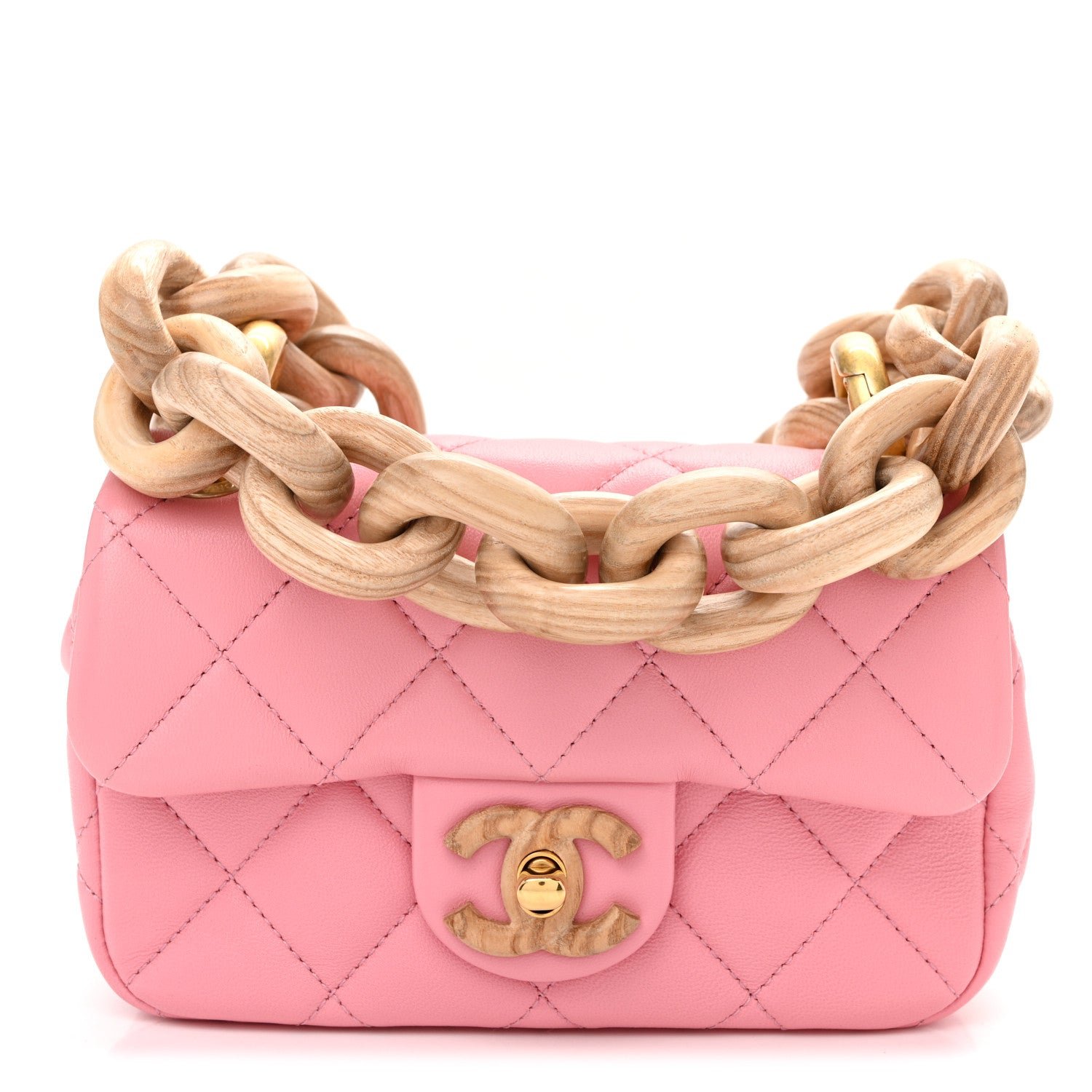 Chanel Lambskin Wenge Quilted Mini Fashion Wood Square Flap Pink