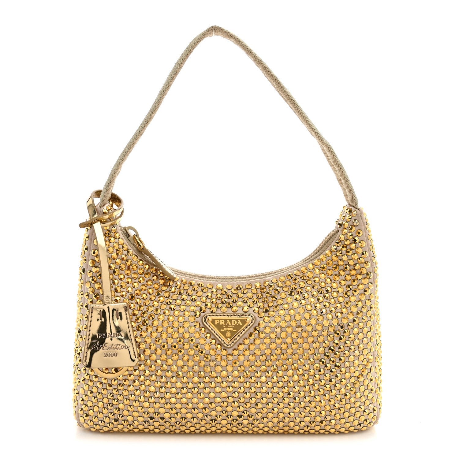 Prada Satin Crystal Mini Re-Edition 2000 Bag Platino