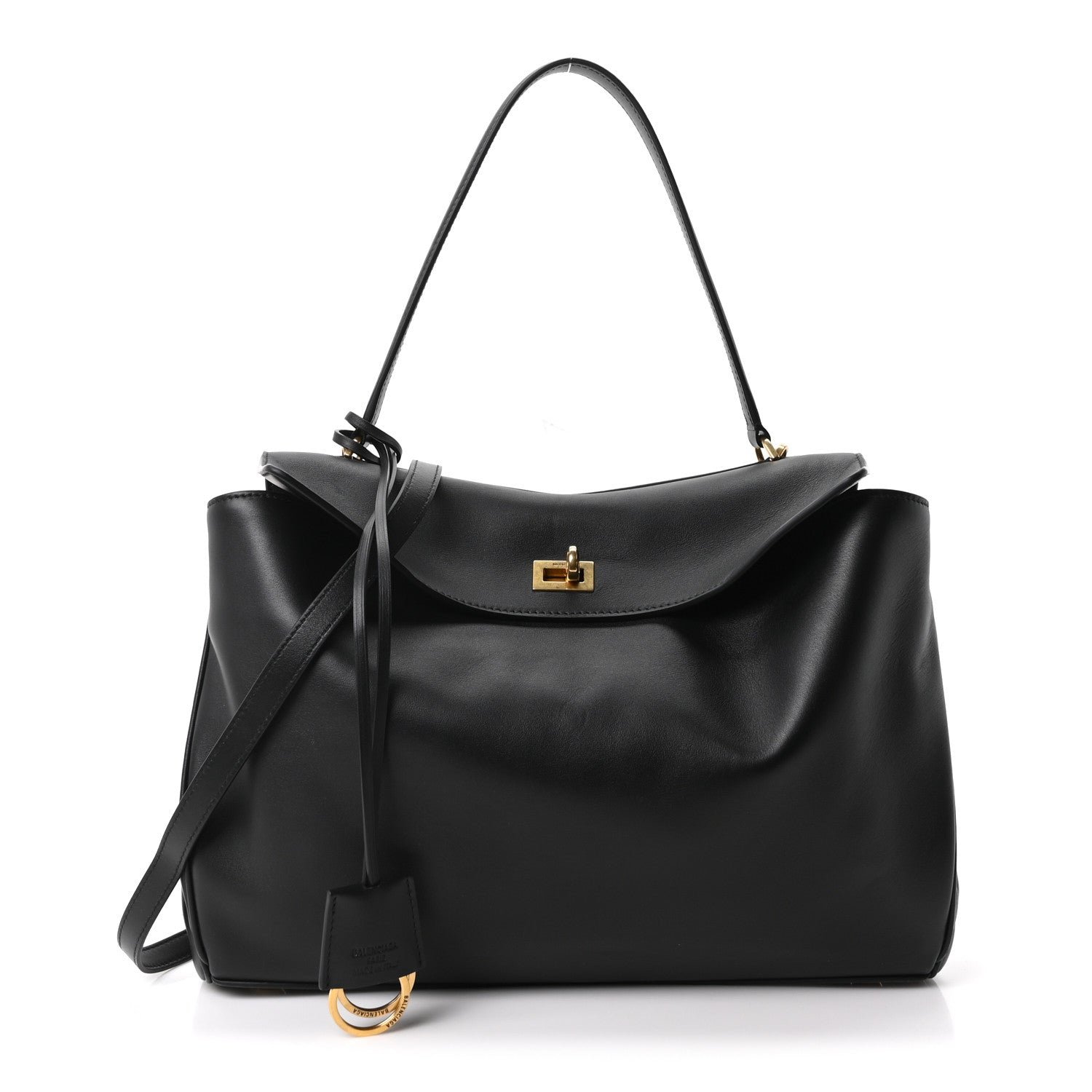 Balenciaga Natural Smooth Calfskin Medium Rodeo Top Handle Handbag Black