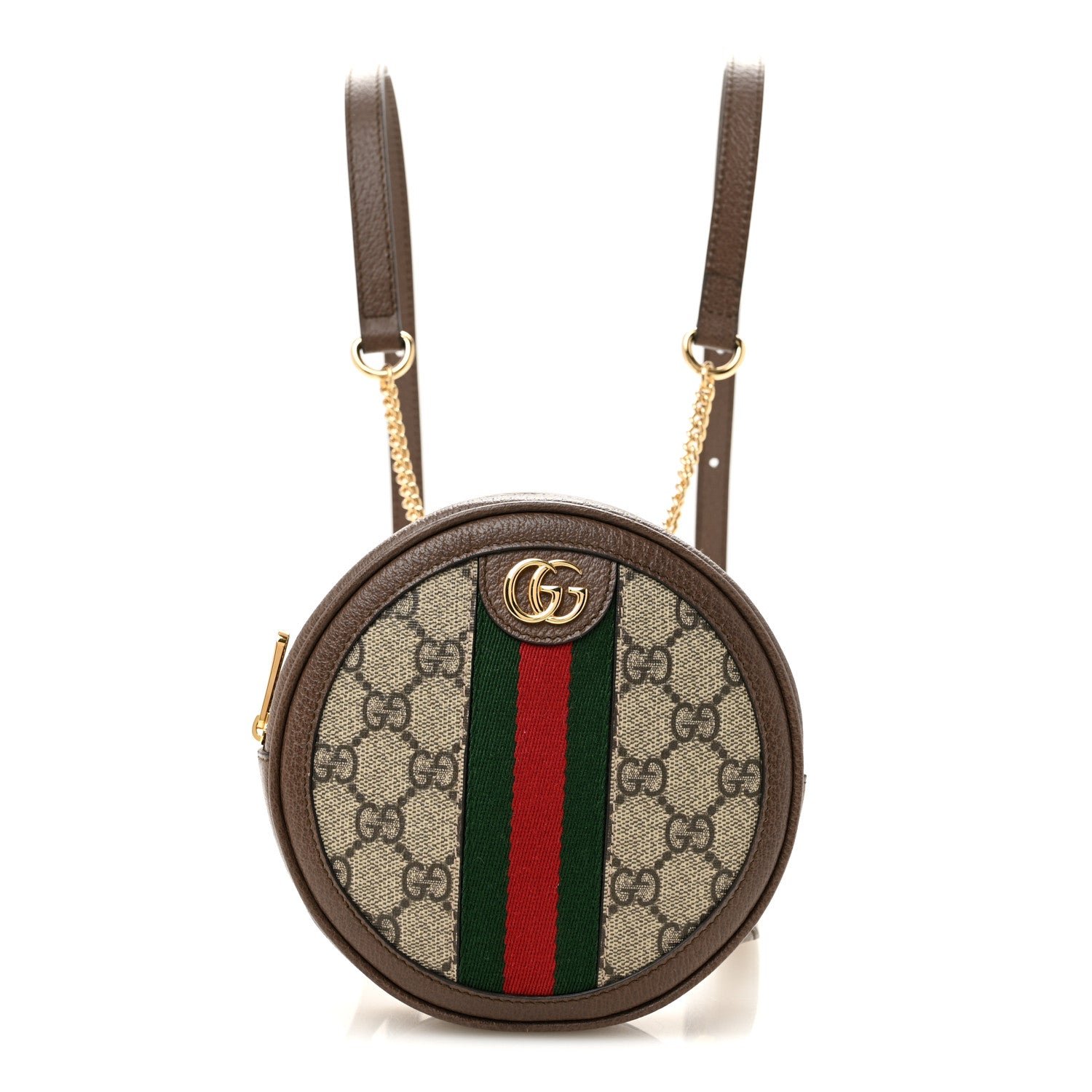 Gucci GG Supreme Monogram Web Mini Ophidia Round Backpack Brown