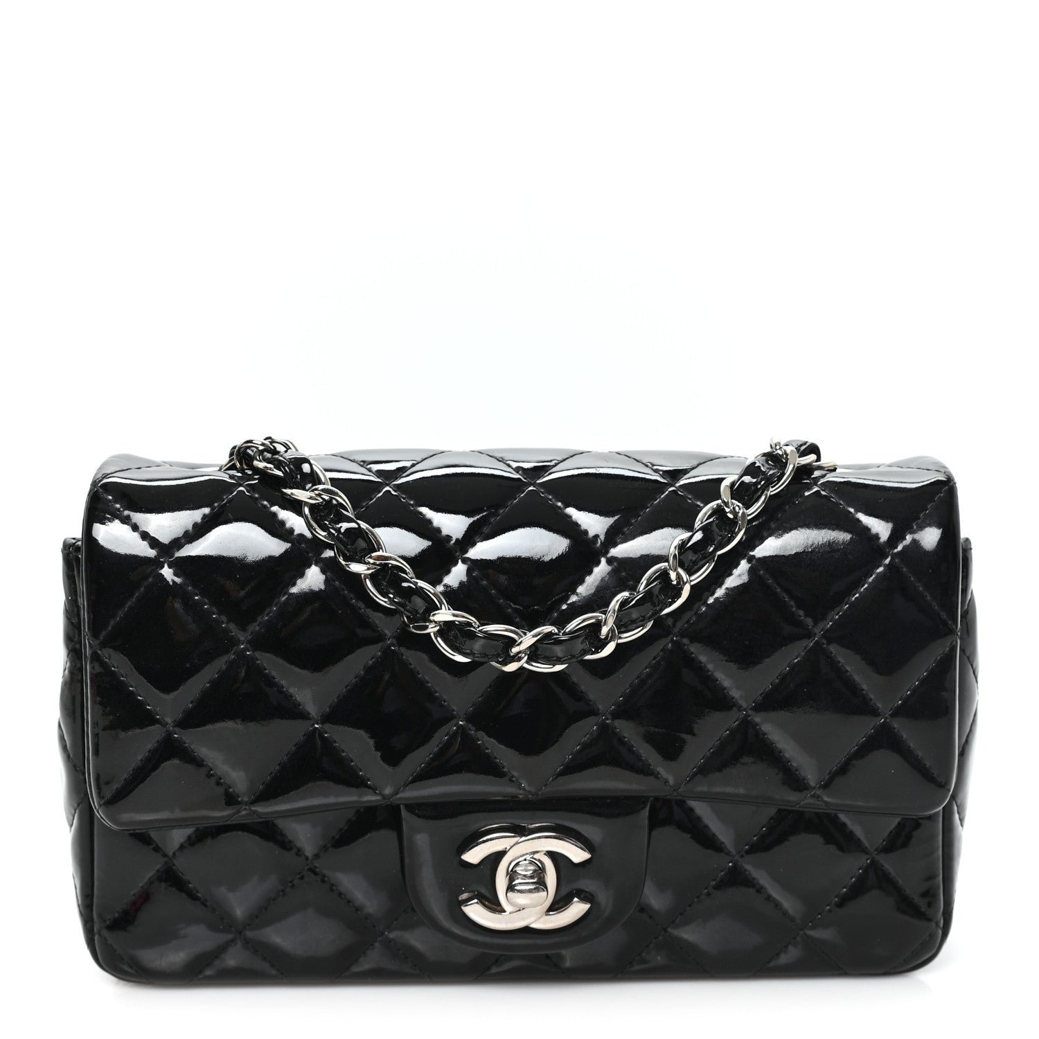 Chanel Patent Calfskin Quilted Mini Rectangular Flap Black