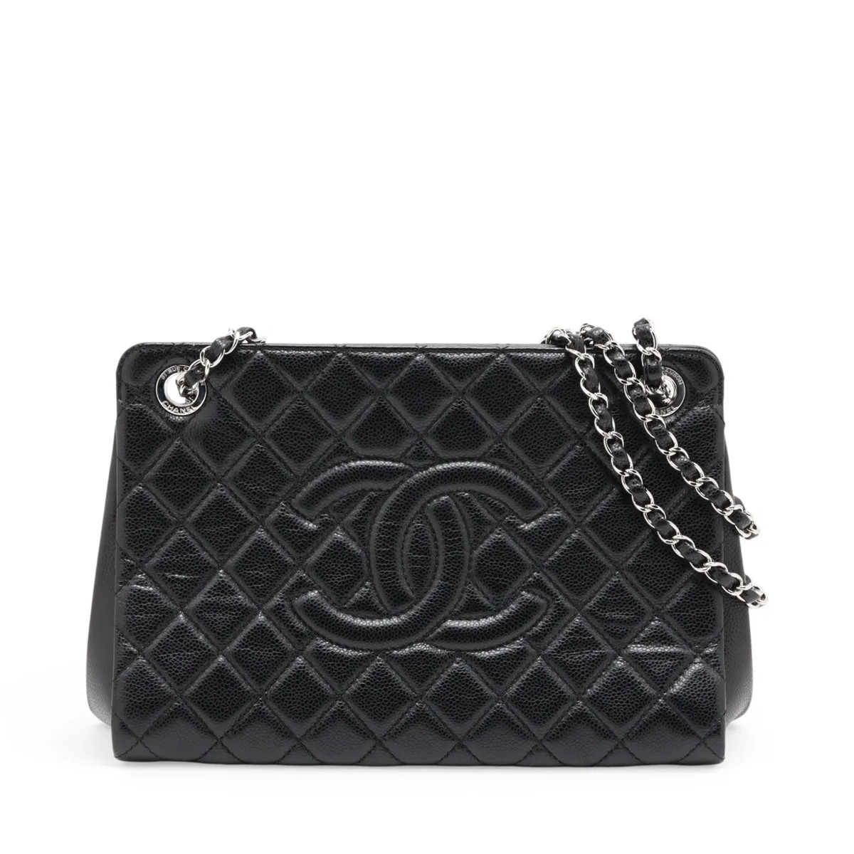 Chanel Matelasse Caviar Skin Chain Tote Bag Black Silver Metal Fittings 17XXXXXX