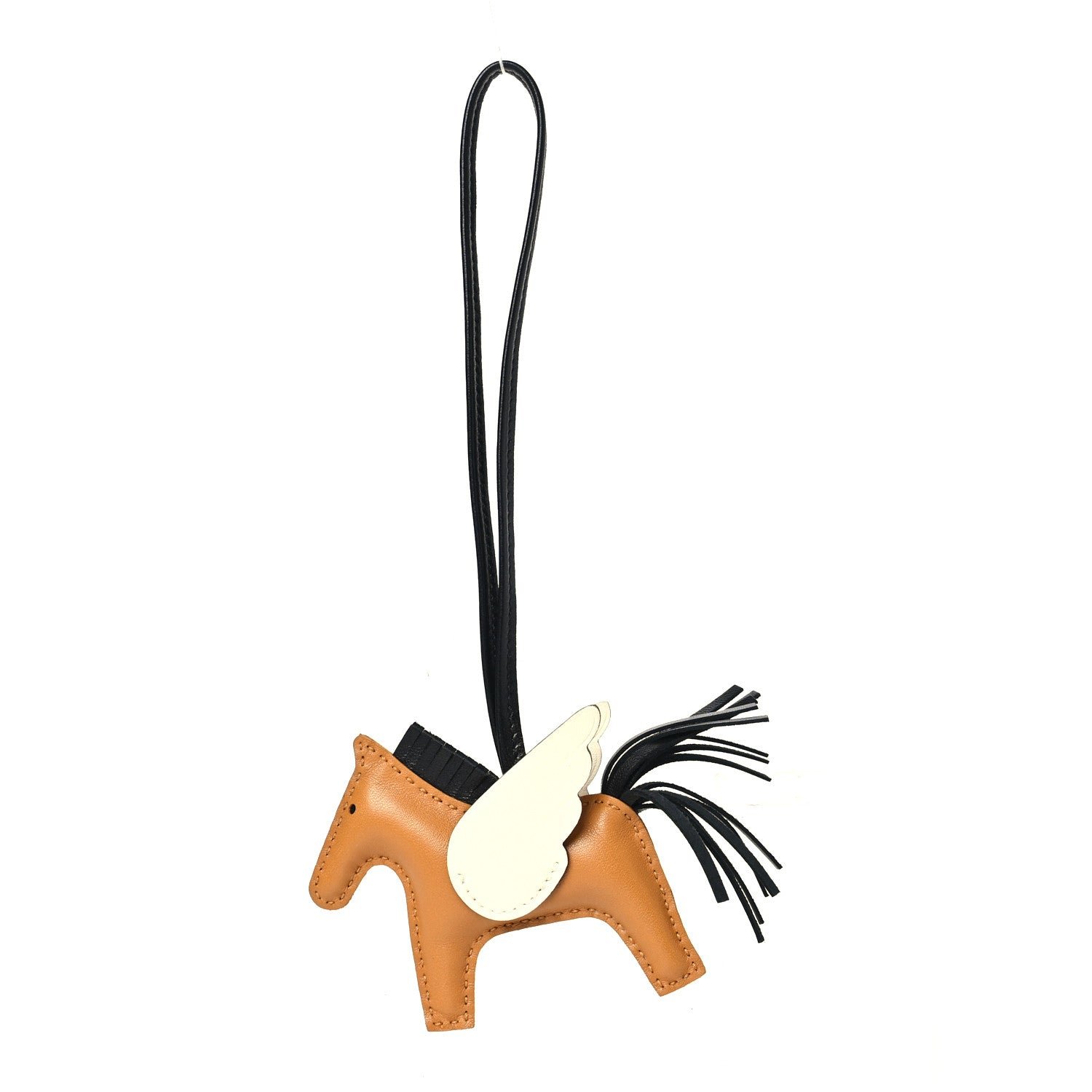 Hermes Milo Lambskin Grigri Rodeo Pegase Horse Bag Charm PM Sesame Black Nata